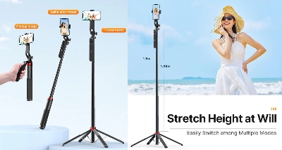 Picture of Ulanzi MA09 Selfie Stick Tripod, 71" Extendable Phone Tripod with Romote, Portable Cellphone Stand Tripod Quadrapod & iPhone Tripod, 3-in-1 Upgraded Travel Tripod for iPhone/Samsung/Camera/GoPro (Black)