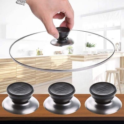 Picture of Pot Lid Knob Pan Lid Holding Handle Universal Kitchen Cookware Lid Replacement Knob (Black)