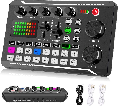 Picture of F998 Bluetooth Stereo Audio Mixer, for Live Youtube Streaming, PC, Recording Studio and Gaming (Black)