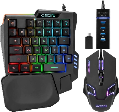 Picture of One Handed Half Keyboard 35keys Mouse USB Spilitter Type-C Adapter Gaming Combo with RGB LED Backlit  4 Port Adapter Mini Size Small Wired Set (Black)