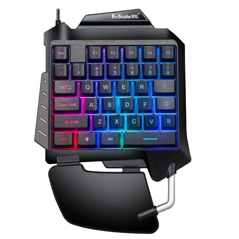 Picture of One Handed Half Keyboard 35keys Mouse USB Spilitter Type-C Adapter Gaming Combo with RGB LED Backlit  4 Port Adapter Mini Size Small Wired Set (Black)