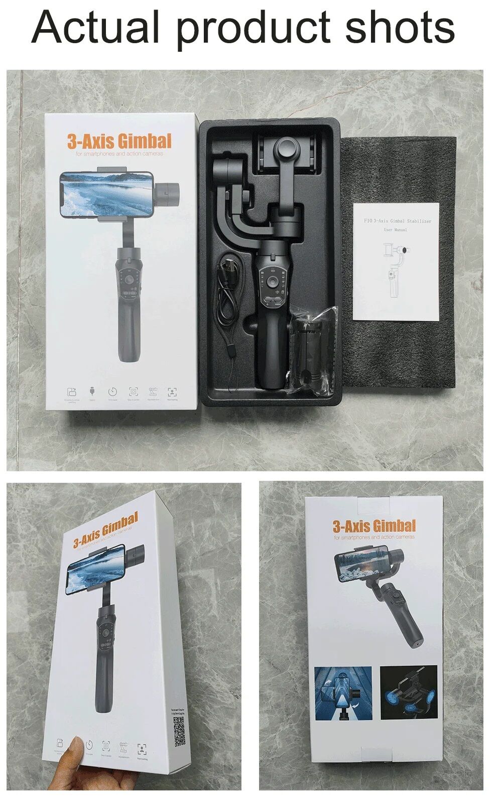 Picture of F10 Mobile Phone 3-Axis Handheld Stabilizer Gimbal with App Smartphone Anti-shake Selfie Stick For iPhone 14 Xiaomi Huawei (Black)