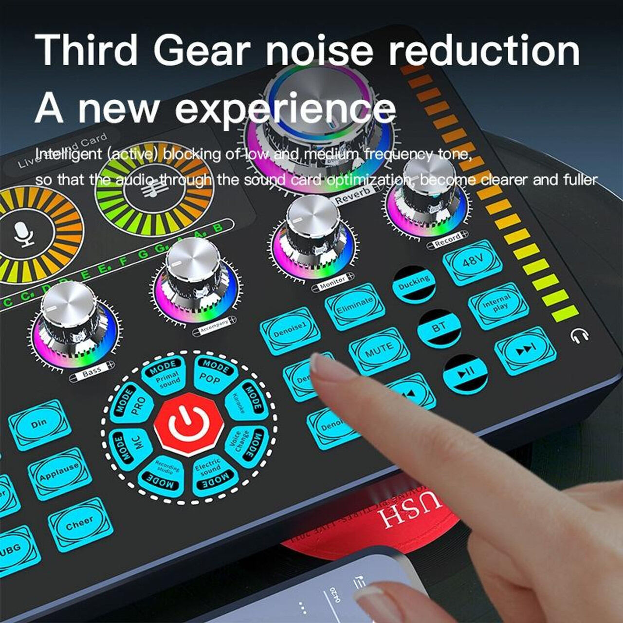 Picture of Professional Podcast Studio Sound Mixer Q7 Sound Card Audio Mixer for Recording Live Streaming Sound Card Kit For Phone PC (Black)