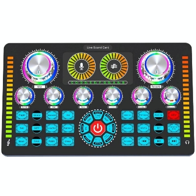 Picture of Professional Podcast Studio Sound Mixer Q7 Sound Card Audio Mixer for Recording Live Streaming Sound Card Kit For Phone PC (Black)