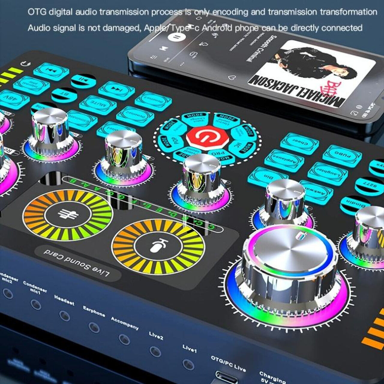 Picture of Professional Podcast Studio Sound Mixer Q7 Sound Card Audio Mixer for Recording Live Streaming Sound Card Kit For Phone PC (Black)