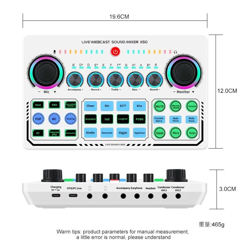 Picture of X50 Professional Recording Studio Sound Cards USB Sound Card for Live Broadcast  for Facebook, you tube, TikTok, star maker karaoke etc. (Multicolor)