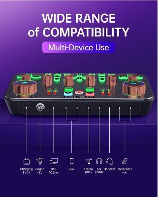 Picture of K600 Sound Card Professional Live Broadcast Equipment Accessory Kit Audio Sound Card Mixer Mobile Phone Computer Universal (Black)