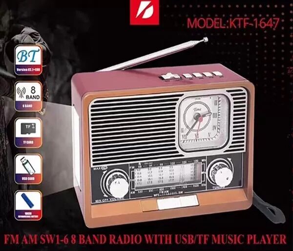 Picture of Ktf-1647 Portable Wireless AM FM SW 8 Band Bt Outdoor Home Radio Speaker with Flashlight Multi-function Mp3 TF USB Music Player (Multicolor)