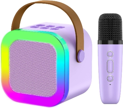 Picture of K12 Kids Karaoke Microphone Speaker Machine Bluetooth-Compatible Wireless Karaoke Mic Speaker with RGB LED Light (Multicolor)