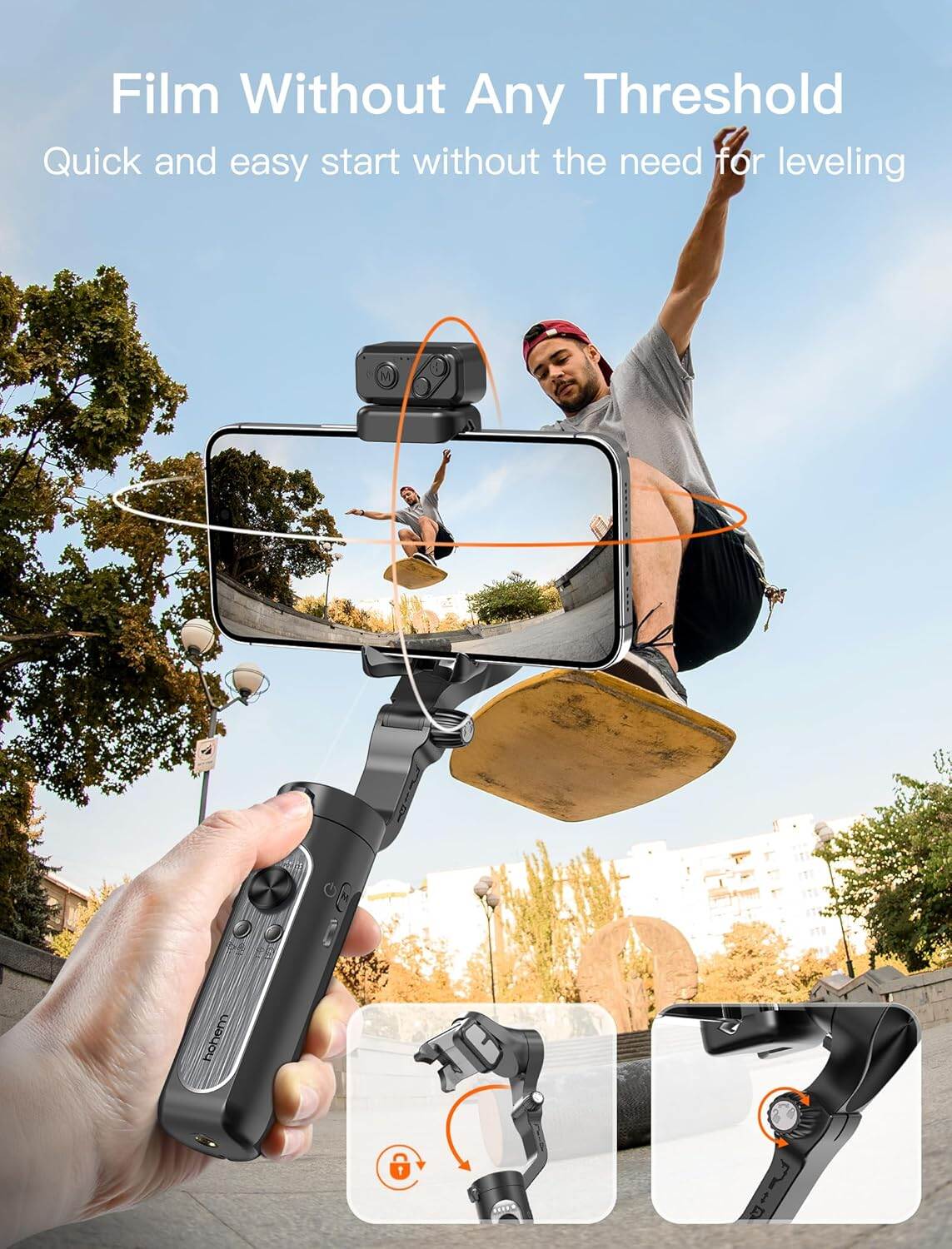 Picture of iSteady isxek Gimbal Stabilizer for Smartphone, 3-Axis Gimbal for iPhone, AI Tracking, Portable and Foldable Gimbal with Fill Light, Phone Stabilizer for Video Recording, Vlogging, YouTube, TikTok (Black)