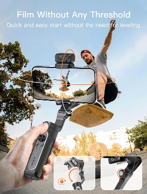 Picture of iSteady isxek Gimbal Stabilizer for Smartphone, 3-Axis Gimbal for iPhone, AI Tracking, Portable and Foldable Gimbal with Fill Light, Phone Stabilizer for Video Recording, Vlogging, YouTube, TikTok (Black)