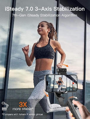 Picture of iSteady isxek Gimbal Stabilizer for Smartphone, 3-Axis Gimbal for iPhone, AI Tracking, Portable and Foldable Gimbal with Fill Light, Phone Stabilizer for Video Recording, Vlogging, YouTube, TikTok (Black)