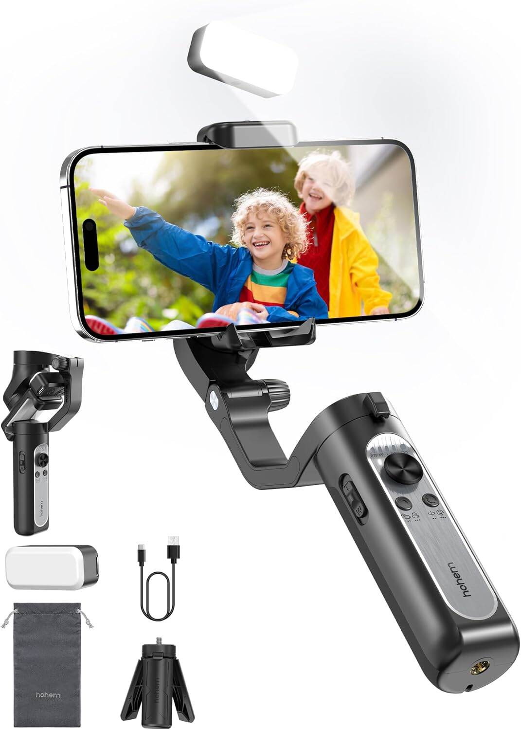 Picture of iSteady isxek Gimbal Stabilizer for Smartphone, 3-Axis Gimbal for iPhone, AI Tracking, Portable and Foldable Gimbal with Fill Light, Phone Stabilizer for Video Recording, Vlogging, YouTube, TikTok (Black)