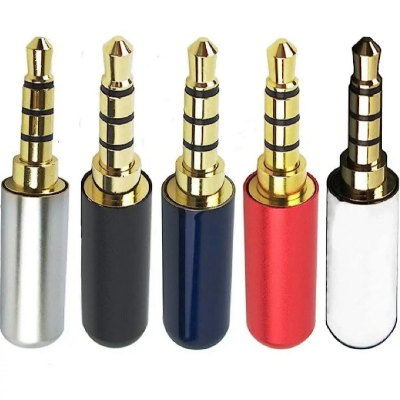 Picture of Copper 4 Pole 3.5MM Plug Male Headphone Jack with Clip 3.5MM Stereo Audio Connector for 4mm Cable Adapter 5 pcs  Multicolour (Multicolor)