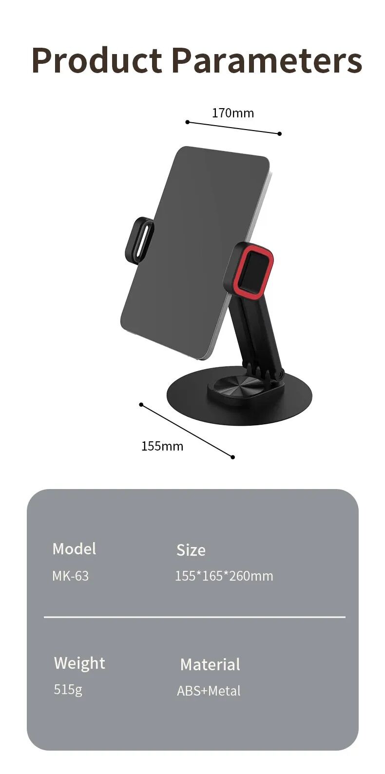 Picture of JMARY MK-63 360 Degree Rotating Foldable Desktop Stand Holder for Phone/Tablet (Black)