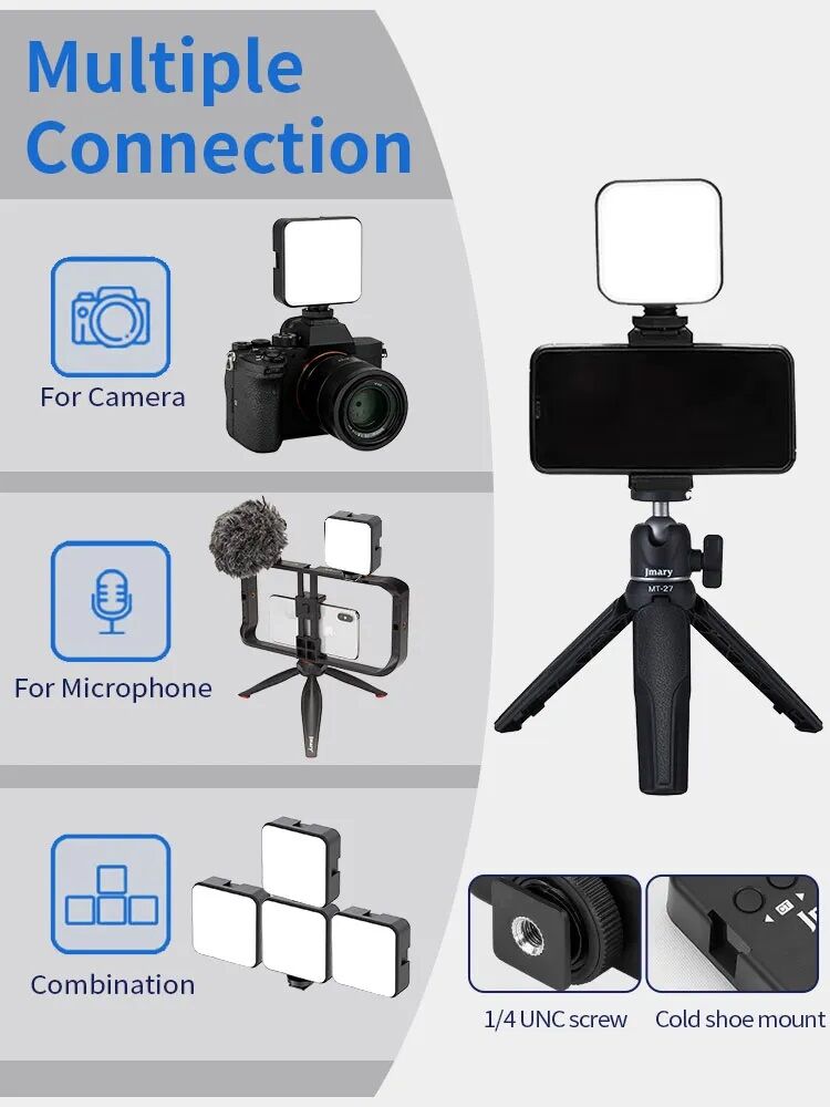 Picture of Jmary FM-59R Rechargeable Mini LED Light Video Recording Mini Fill Light with 3 Cold Shoe Mounts (Black)