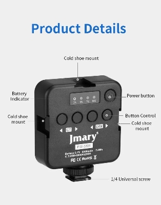 Picture of Jmary FM-59R Rechargeable Mini LED Light Video Recording Mini Fill Light with 3 Cold Shoe Mounts (Black)
