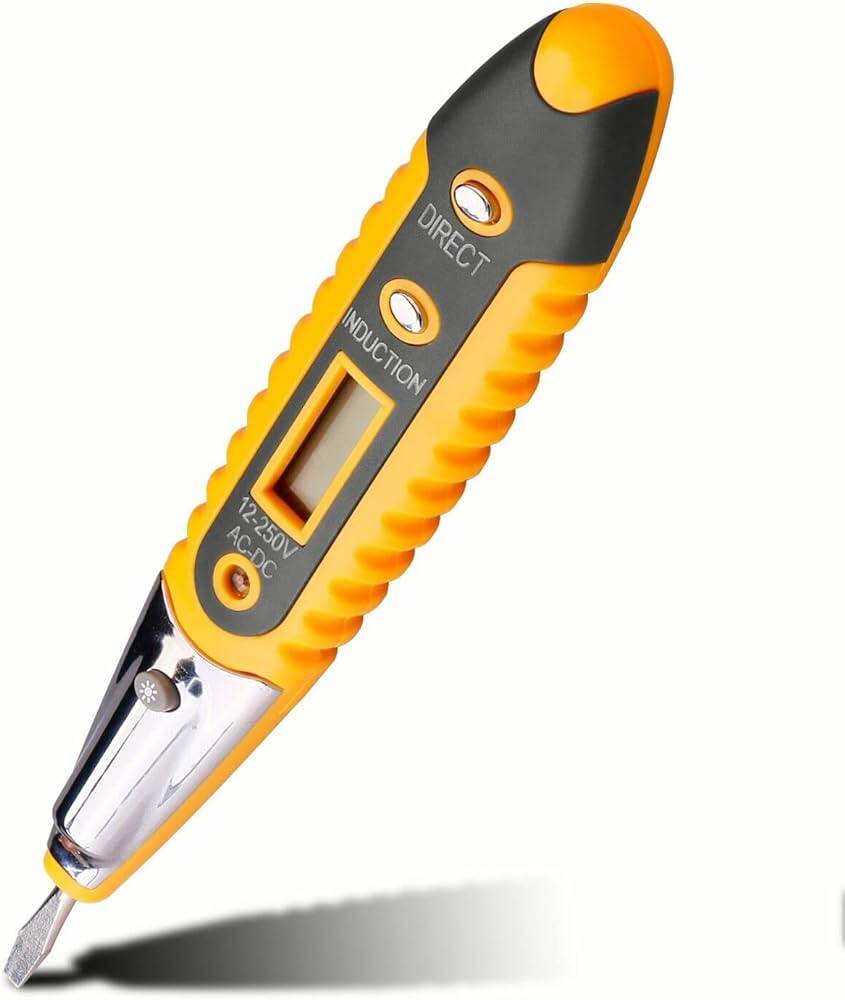 Picture of AC DC Voltage Tester Digital AC DC 12-220V Voltage Tester Pen Induction Test Pen Electric Multi Sensor LCD Display Voltage Voltmeter Non-Contact Electric Test Pen (Yellow)