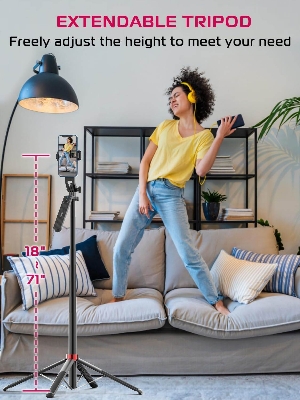 Picture of Ulanzi MA09 Selfie Stick Tripod, 71" Extendable Phone Tripod with Romote, Portable Cellphone Stand Tripod Quadrapod & iPhone Tripod, 3-in-1 Upgraded Travel Tripod for iPhone/Samsung/Camera/GoPro (Black)