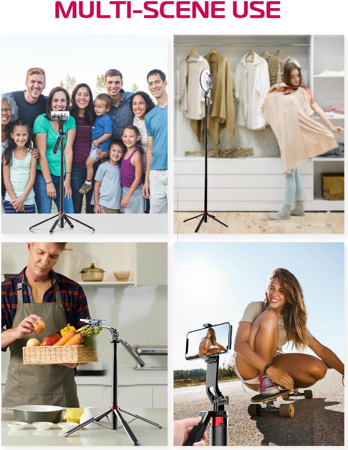 Picture of Ulanzi MA09 Selfie Stick Tripod, 71" Extendable Phone Tripod with Romote, Portable Cellphone Stand Tripod Quadrapod & iPhone Tripod, 3-in-1 Upgraded Travel Tripod for iPhone/Samsung/Camera/GoPro (Black)