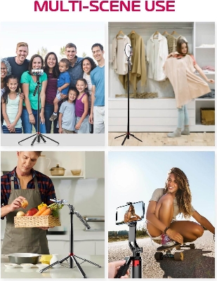 Picture of Ulanzi MA09 Selfie Stick Tripod, 71" Extendable Phone Tripod with Romote, Portable Cellphone Stand Tripod Quadrapod & iPhone Tripod, 3-in-1 Upgraded Travel Tripod for iPhone/Samsung/Camera/GoPro (Black)