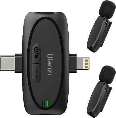 Picture of Ulanzi V6 3-in-1 Plug-Play Wireless Lavalier Microphone for iPhone/Android/Tablet/Camera (Black)
