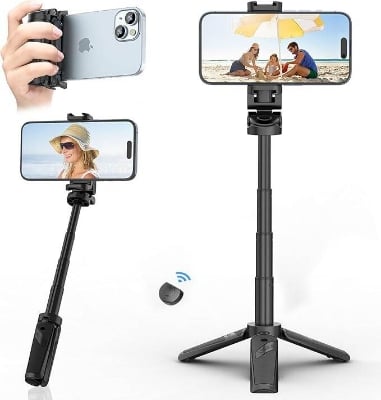 Picture of Ulanzi JJ02 Extendable Grip Phone Tripod is a versatile shooting grip, selfie stick, and tabletop tripod combo for smartphones with Remote M004 (Black)
