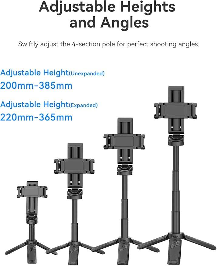 Picture of Ulanzi JJ02 Extendable Grip Phone Tripod is a versatile shooting grip, selfie stick, and tabletop tripod combo for smartphones with Remote M004 (Black)