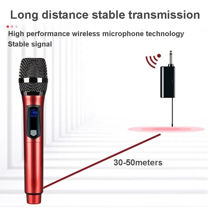 Picture of Professional UHF Wireless Microphone with Portable Mini Receiver, Karaoke Handheld mic System 6.35mm Jack (Black)