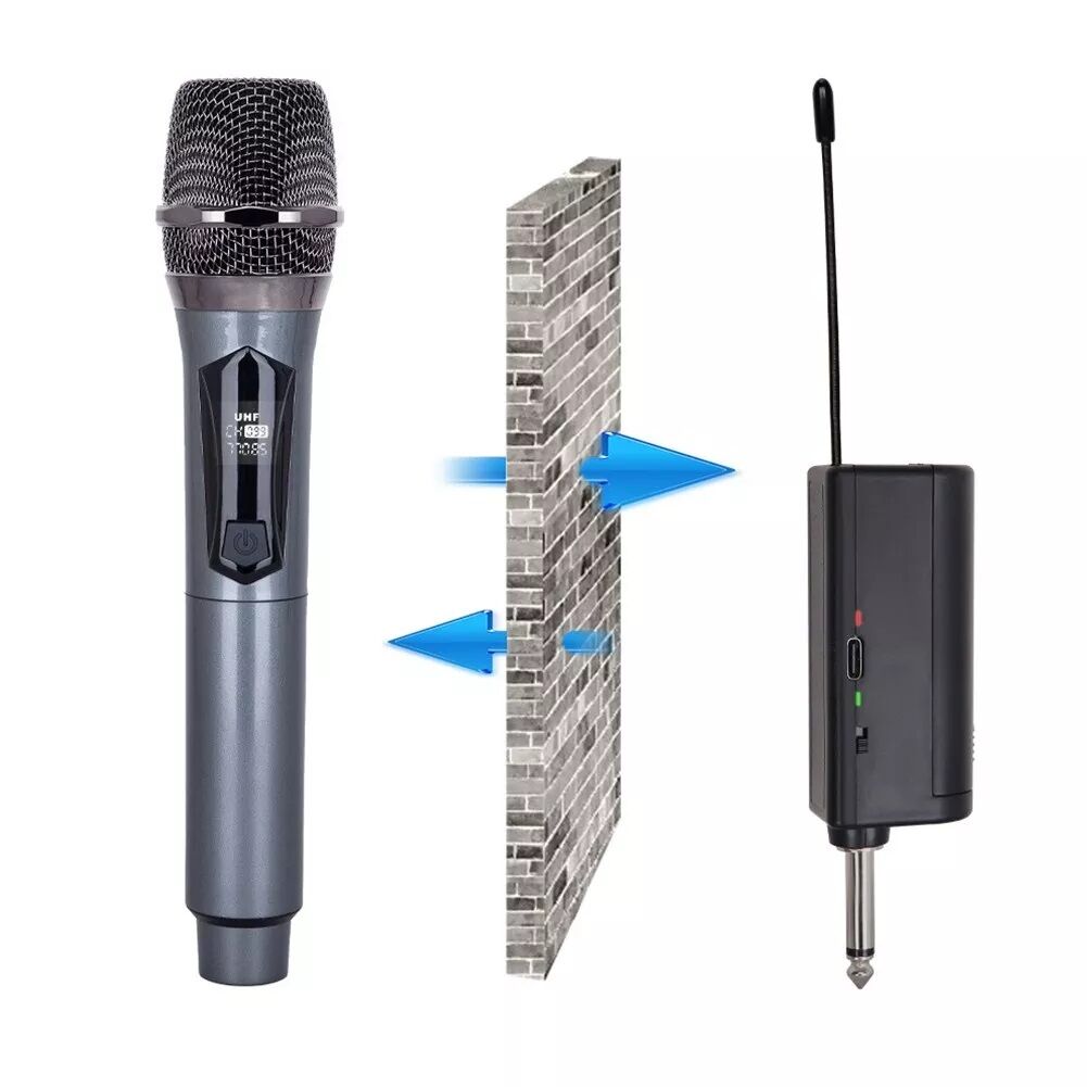 Picture of Professional UHF Wireless Microphone with Portable Mini Receiver, Karaoke Handheld mic System 6.35mm Jack (Black)