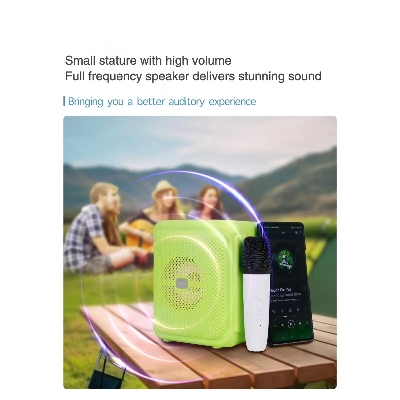 Picture of GTS-1800 Karaoke Microphones Mini Subwoofer Portable Radio Led Lighting with Portable Radio Solar Panel Charge Backpacking (Multicolor)