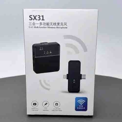 Picture of SX31 3in1 Wireless Lavalier Microphone Type-C & Lighting port Mic DSP Intelligent Nosie Reduction Low Latency Microphone (Black)