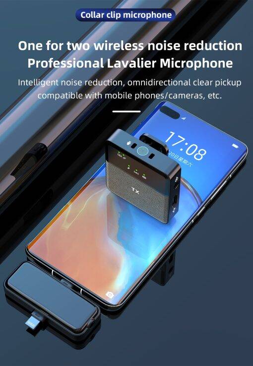 Picture of SX31 3in1 Wireless Lavalier Microphone Type-C & Lighting port Mic DSP Intelligent Nosie Reduction Low Latency Microphone (Black)