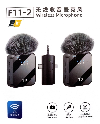 Picture of F11-2:1 Collar Wireless Microphone 3in1 iPhone, Android, Camera & Type-C Supported 99% Noise Cancellation (Black)