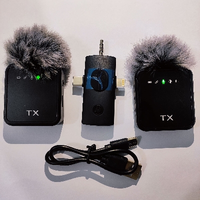 Picture of F11-2:1 Collar Wireless Microphone 3in1 iPhone, Android, Camera & Type-C Supported 99% Noise Cancellation (Black)