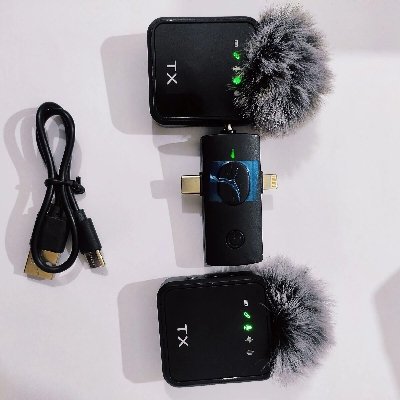 Picture of F11-2:1 Collar Wireless Microphone 3in1 iPhone, Android, Camera & Type-C Supported 99% Noise Cancellation (Black)
