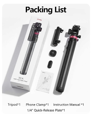 Picture of ULANZI MT-78 Extendable Phone Tripod, 72.83" Selfie Stick Phone Camera Tripod Stand with 2 in 1 Phone Clip, 360° Ball Head Camera Tripod with Cold Shoe for iPhone Sony Canon, Lightweight for Travel (Black)