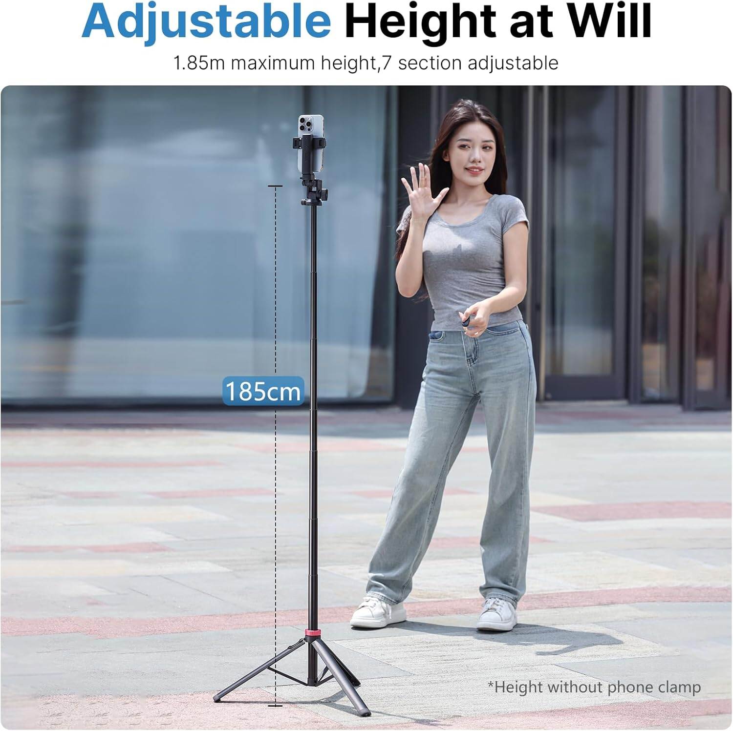 Picture of ULANZI MT-78 Extendable Phone Tripod, 72.83" Selfie Stick Phone Camera Tripod Stand with 2 in 1 Phone Clip, 360° Ball Head Camera Tripod with Cold Shoe for iPhone Sony Canon, Lightweight for Travel (Black)