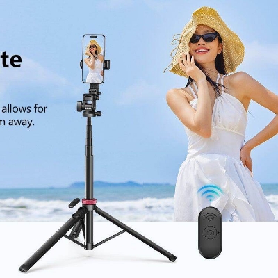 Picture of ULANZI MT-78 Extendable Phone Tripod, 72.83" Selfie Stick Phone Camera Tripod Stand with 2 in 1 Phone Clip, 360° Ball Head Camera Tripod with Cold Shoe for iPhone Sony Canon, Lightweight for Travel (Black)