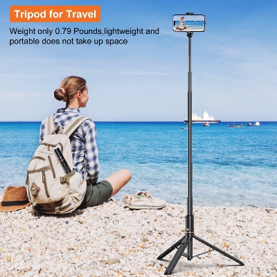 Picture of VRIG TP-20 Extendable Selfie Stick Tripod for Phone Max. Length 59.5cm / 23.4 inch with Remote Shutter Phone Tripod for Insta Vlog Selfie Live Streaming Group Photo Video (Black)