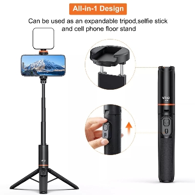 Picture of VRIG TP-19 Extendable Selfie Stick Tripod for Phone Maximum Length 59.5cm / 23.4 in with Remote Shutter Phone Tripod Hidden Mount (Black)