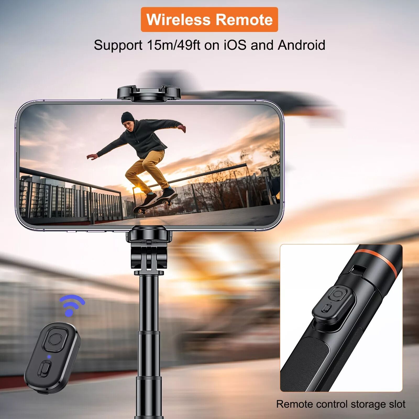 Picture of VRIG TP-19 Extendable Selfie Stick Tripod for Phone Maximum Length 59.5cm with Remote Shutter Phone Tripod Hidden Mount (Black)