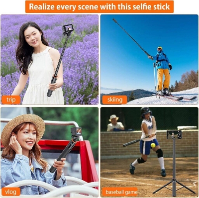 Picture of VRIG TP21 Extendable Selfie Stick Tripod for GoPro Max Hero 10 9 8 7 6 5 4, DJI Osmo Action, Insta 360 One R and More Action Camera（55.1''） (Black)