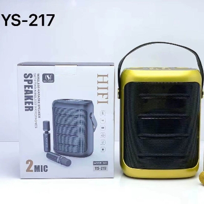 Picture of YS-217 Double Wireless Microphone Karaoke Speakers 100W Peak High-power Bluetooth Speaker Outdoor Event Party K-Song Speaker box. (Yellow/Black) (Multicolor)