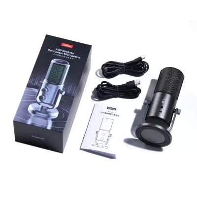 Picture of ULANZI DCM-05 Gaming PC Microphone USB Desktop Condenser Microphone for Podcasting, Phone Computer Streaming Mic with RGB Light, Mute Button, Headphones Jack, Desktop Stand, Plug & Play, Black (Black)