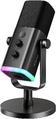 Picture of FIFINE AM8 USB/XLR Dynamic Microphone for Podcast Recording, PC Computer Gaming Streaming Mic with RGB Light, Mute Button, Headphones Jack, Desktop Stand, Vocal Mic for Singing YouTube-AmpliGame (Black)