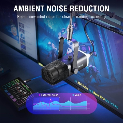 Picture of FIFINE AM8 USB/XLR Dynamic Microphone for Podcast Recording, PC Computer Gaming Streaming Mic with RGB Light, Mute Button, Headphones Jack, Desktop Stand, Vocal Microphone (Black)