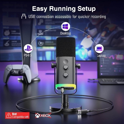 Picture of FIFINE AM8 USB/XLR Dynamic Microphone for Podcast Recording, PC Computer Gaming Streaming Mic with RGB Light, Mute Button, Headphones Jack, Desktop Stand, Vocal Microphone (Black)