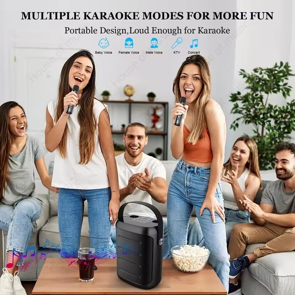 Picture of YS-217 Double Wireless Microphone Karaoke Speakers 100W Peak High-power Bluetooth Speaker Outdoor Event Party K-Song Speaker box. (Yellow/Black) (Multicolor)