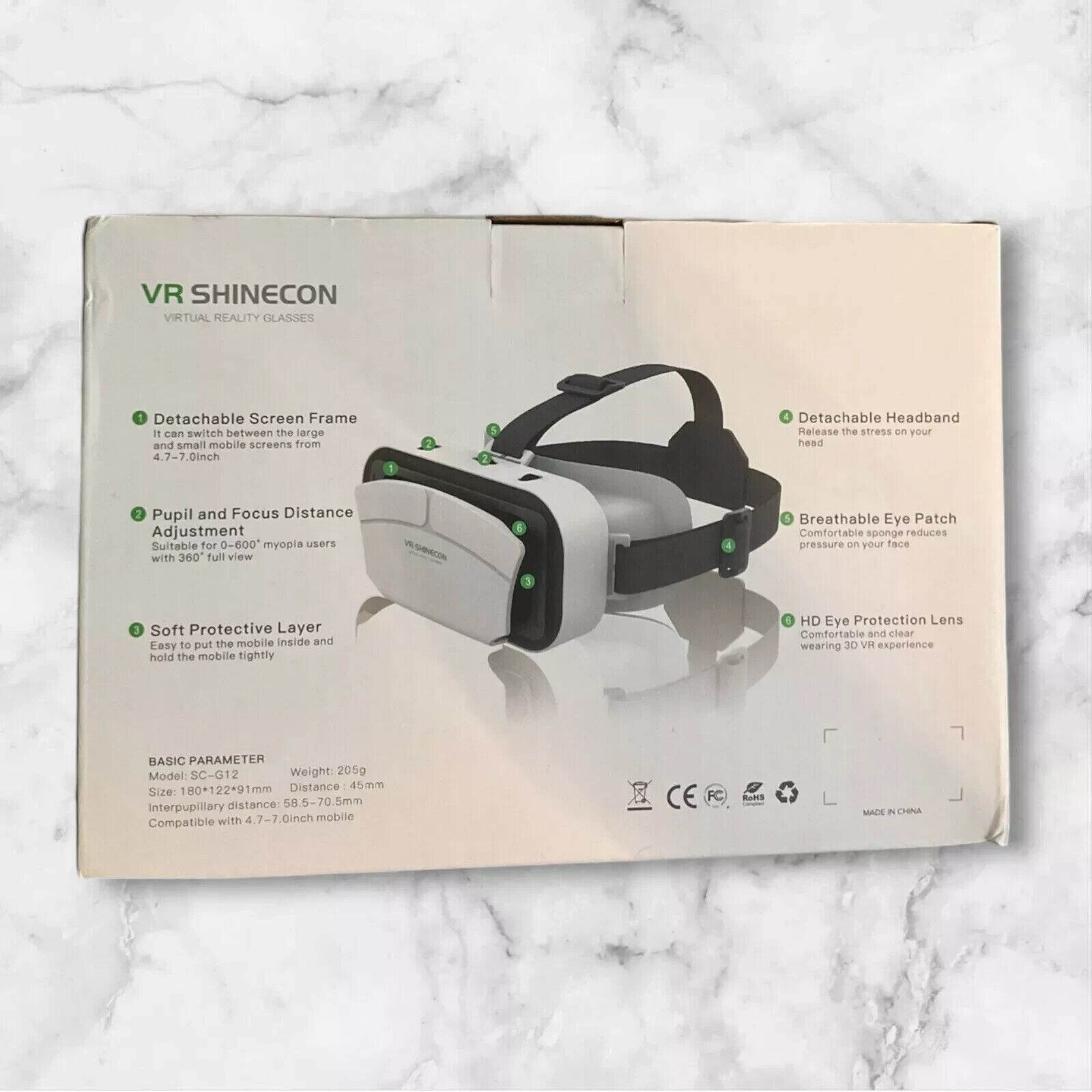 Picture of G12 VR Glasses 3D Virtual Reality Gaming Glasses Headset Helmet Goggles Lenses Smart For IOS Android Smartphone (White)